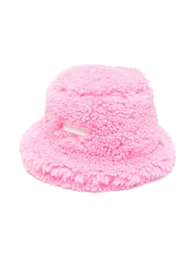 Monnalisa Kids' Logo-patch Faux-fur Bucket Hat In Pink