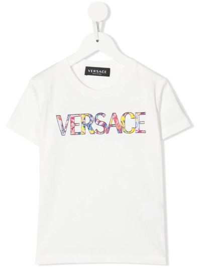 Versace Teen White Kaleidoscopic Barocco Print Cotton T-shirt In Pink