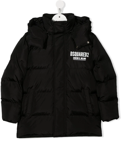 Dsquared2 Kids' Logo-print Hooded Puffer Jacket In Black