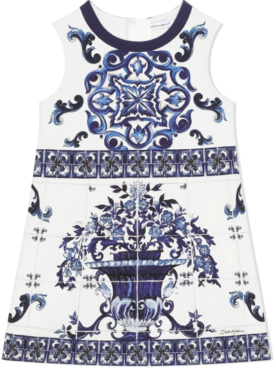 Dolce & Gabbana Kids' Girl's Mediterraneo Majolica Jersey A-line Dress In Blue