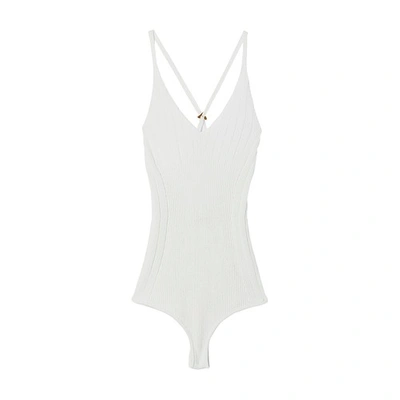 Aeron Silver - Melange Knit Bodysuit With Personalized Hardware In Off White