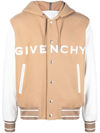 Givenchy Man White And Beige Hooded Bomber In Wool And Leather