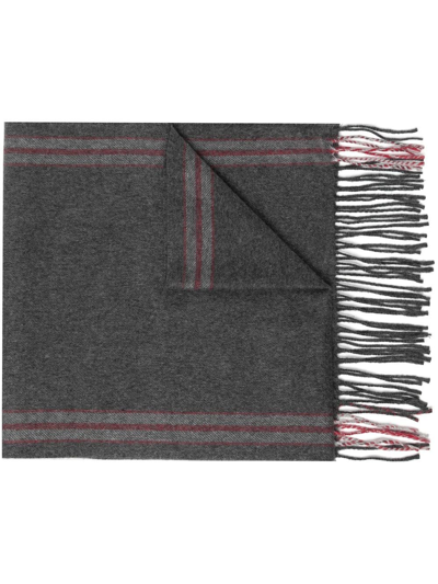 Brunello Cucinelli Striped Fringed-edge Silk Scarf In Gray