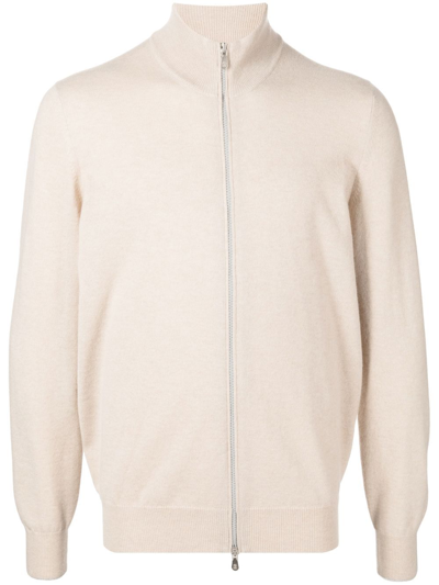 Brunello Cucinelli High-neck Zip-up Cashmere Cardigan In Neutrals