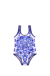 Dolce & Gabbana Girl's Mediterraneo Majolica One-piece Swimsuit In Multicolor