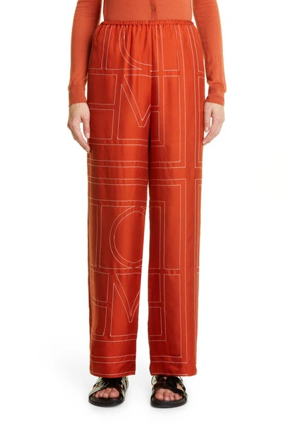 Totême Monogram Silk Pj Bottoms Bloody Mary In Bloody Mary