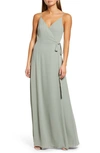 Wayf The Angelina Slit Wrap Gown In Sage