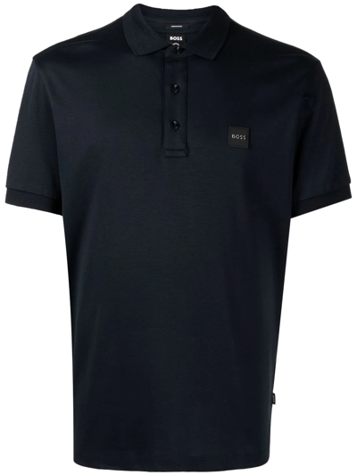 Hugo Boss Logo-patch Cotton Polo-shirt In Blue