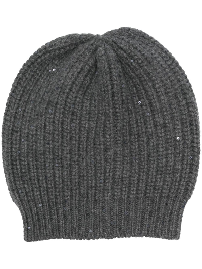 Brunello Cucinelli Sequin-embellished Knit Beanie In Grau