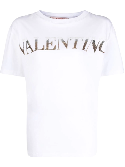 Valentino Embroidered Logo Cotton T-shirt In White