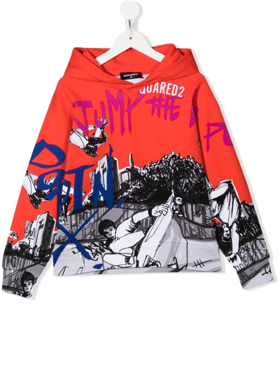 Dsquared2 Teen Illustration-print Cotton Hoodie In Dq256