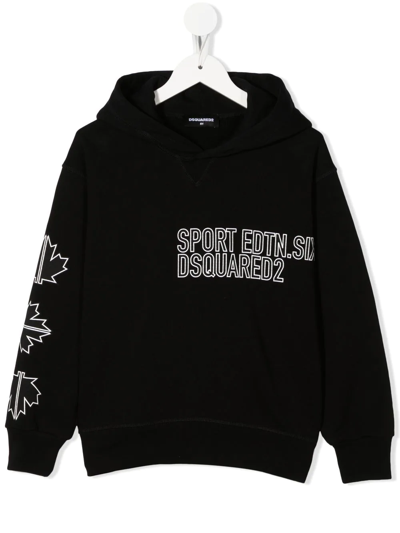 Dsquared2 Kids' Logo-print Detail Fleece Hoodie In Black