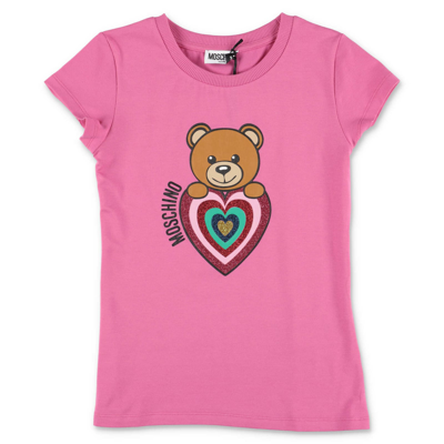 Moschino Kids'  T-shirt Teddy Bear Fucsia In Jersey Di Cotone In Fuchsia