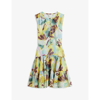 TED BAKER TED BAKER WOMENS PL-GREEN ELLAIN GRAPHIC-PRINT TIERED CREPE MINI DRESS,58518084