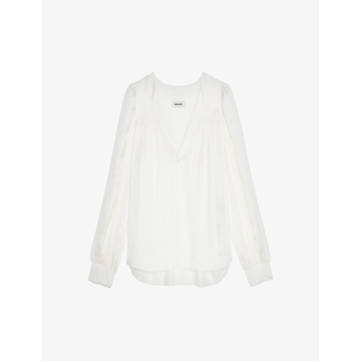 Zadig & Voltaire Womens Craie Telia V-neck Satin Blouse In Craie