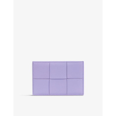 Bottega Veneta Intrecciato-woven Brand-debossed Leather Card Holder In Lilac