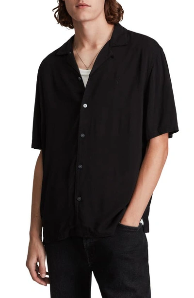 Allsaints Venice Relaxed Fit Short Sleeve Button-up Camp Shirt In Black