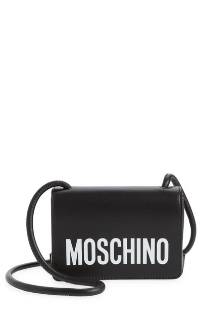 Moschino Mini Logo Leather Crossbody Bag In Fantasy Print Black