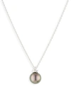 Mikimoto Classic Diamond & Black South Sea Cultured Pearl Pendant Necklace In 18kw