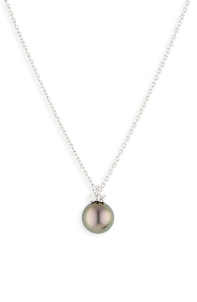 Mikimoto Classic Diamond & Black South Sea Cultured Pearl Pendant Necklace In 18kw