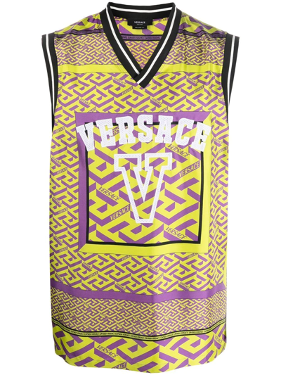 Versace Sleeveless Logo-print Tank Top In Green