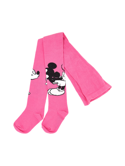 Monnalisa Minnie And Mickey Mouse Jacquard Tights In Sachet Pink