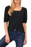 Cece Puff Sleeve Square Neck Top In Rich Black