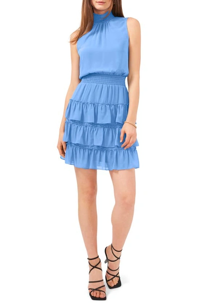 1.state Smock Neck Sleeveless Fit & Flare Dress In Iris Blue