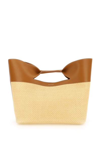 Alexander Mcqueen The Bow Cotton And Leather Shoulder Bag In Beige,brown