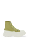 Alexander Mcqueen Olive Green Canvas Tread Slick Sneakers In Green