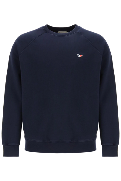Twinset Maison Kitsune Tricolor Fox Patch Sweater In Blue