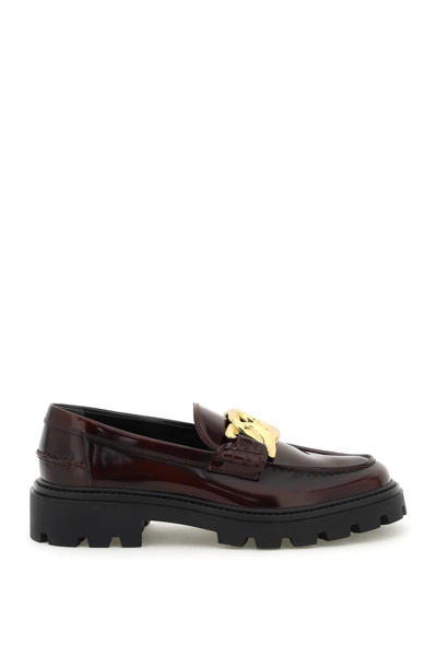 Tod's Women's Kate Chain Leather Lug-sole Loafers In Red
