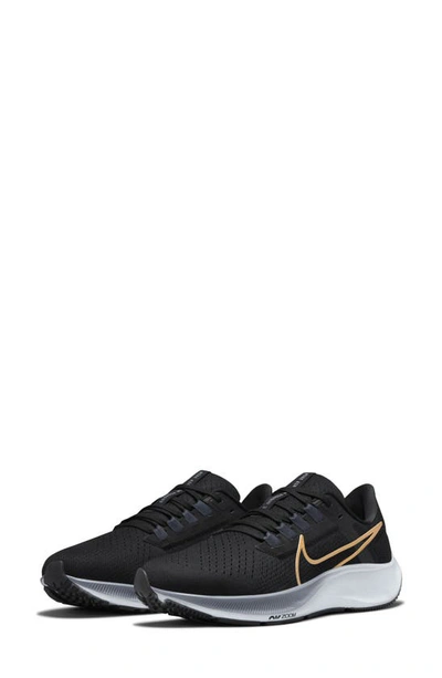 Nike Air Zoom Pegasus 38 Running Shoe In Black/ Gold Coin/ Blue