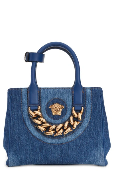 Versace Mini Navy Leather Medusa Pendant Crossbody