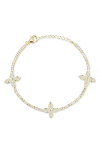 Sphera Milano Cubic Zirconia Floral Tennis Bracelet In Yellow Gold