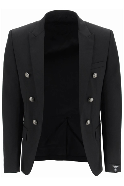 Balmain Double-breasted Blazer With Embossed Buttons In Black