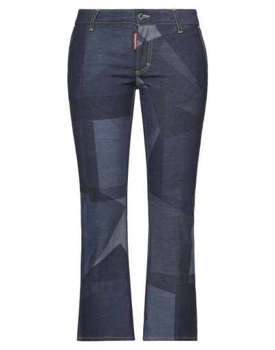 DSQUARED2 DSQUARED2 WOMAN JEANS BLUE SIZE 12 COTTON, ELASTANE, COW LEATHER