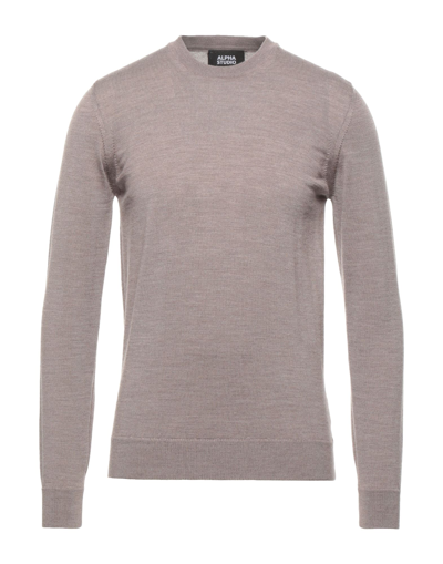 Shop Alpha Studio Man Sweater Khaki Size 46 Merino Wool In Beige