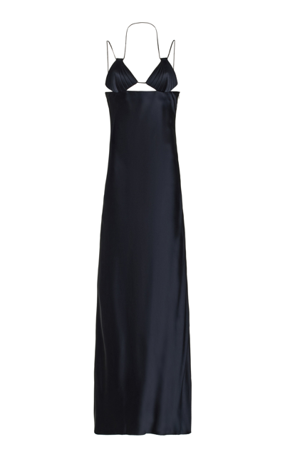 Bevza Mermaid Charmeuse Maxi Dress In Navy | ModeSens