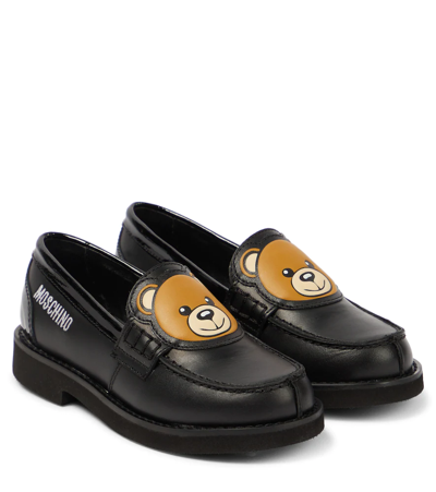 Moschino Kids' Leather Loafers In Black