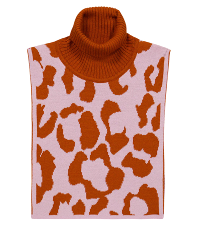 Paade Mode Kids' Intarsia-knit Wool-blend Shawl In Orange