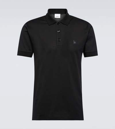 Burberry Tb Monogram Cotton And Silk Polo Shirt In Black
