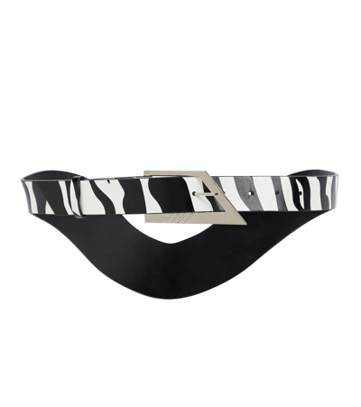 Attico 3cm Logo Zebra Printed Leather Belt In White,black