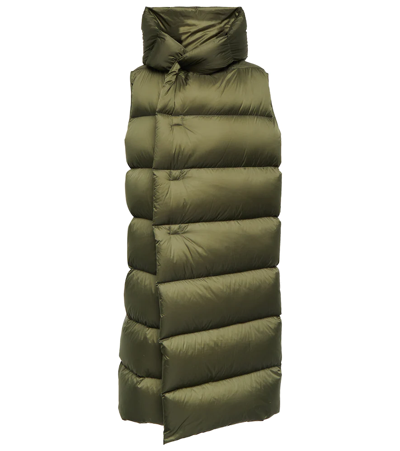Rick Owens Oversized Asymmetric Hooded Grosgrain-trimmed Quilted Shell Down Vest In Macassar