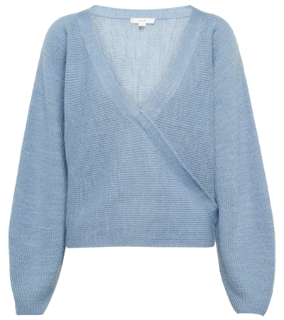 Vince Wrap-front Wool-blend Sweater In Blue