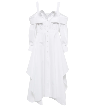Alexander Mcqueen Cotton Poplin Deconstructed Shirt Dress In White