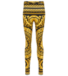 Versace Gold And Black Stretch Fabric Leggings With Baroque Heriatge Print In Black+gold