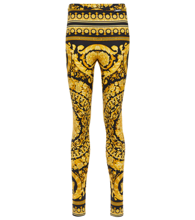 Versace Black And Gold Leggings With Baroque Print In Multicolor