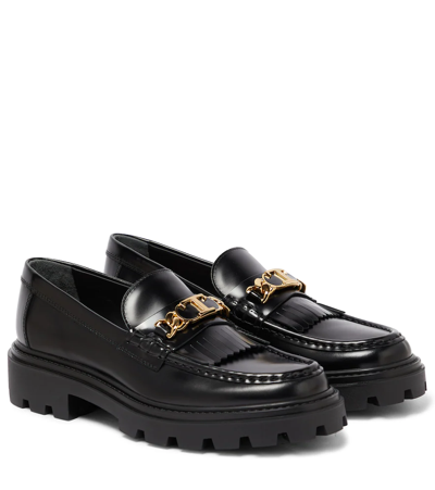 Tod's Fringed Leather Loafers In Nero