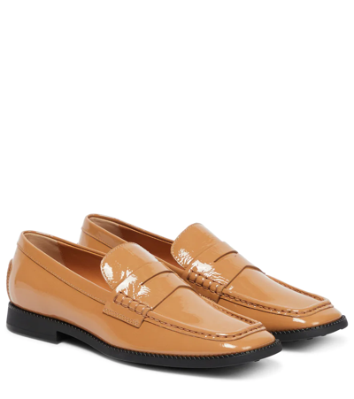 Tod's Patent Leather Loafers In Cammello Chairo